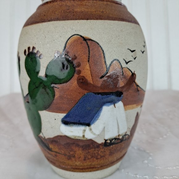 Pottery Vase Cactus Siesta signed Mexico - Picture 2 of 8